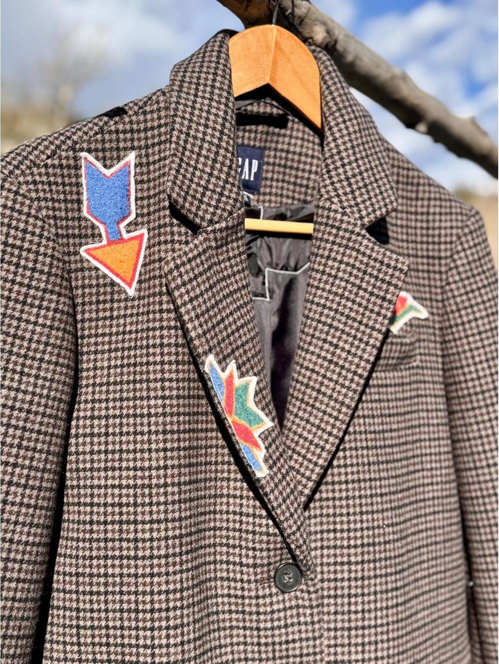 Upcycled GAP Plaid Blazer Brown Western Boyfriend Fit (S) - Picture 3 of 5